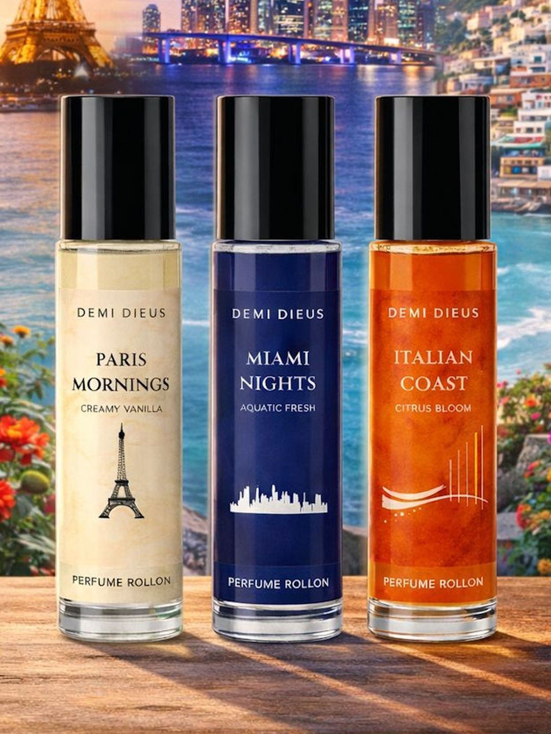 DEMI DIEUS Set Of 3 Paris Morning- Miami Nights- Italian Coast Perfume Roll-Ons- 8 ml Each-picture-42