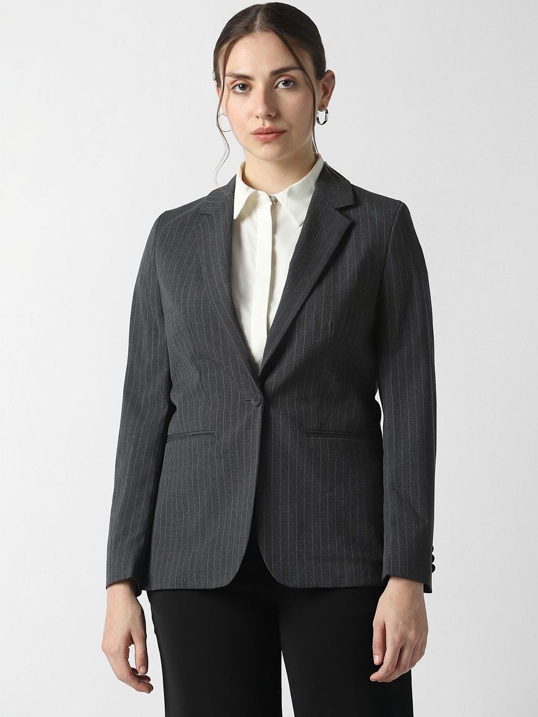 Van Heusen Woman Striped Notched Lapel Single-Breasted Formal Blazers-picture-40