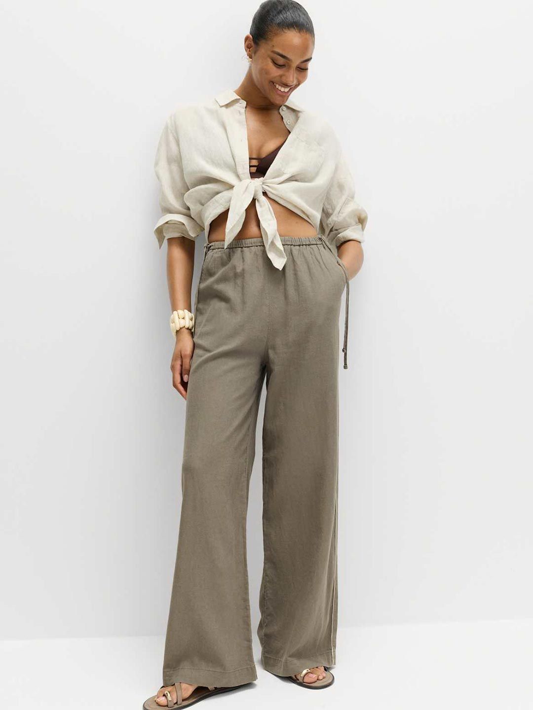 Marks & Spencer Linen Rich Tie Side Wide Leg Trousers-picture-21
