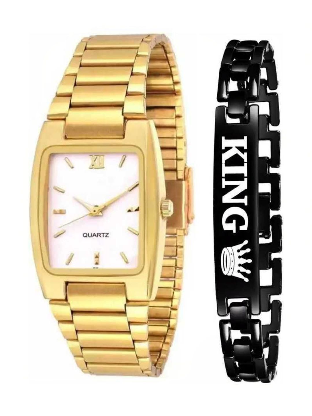Blutech Unisex Kids Dial & Stainless Steel Straps Watch Gp Square White and Black King Bracelet-picture-10