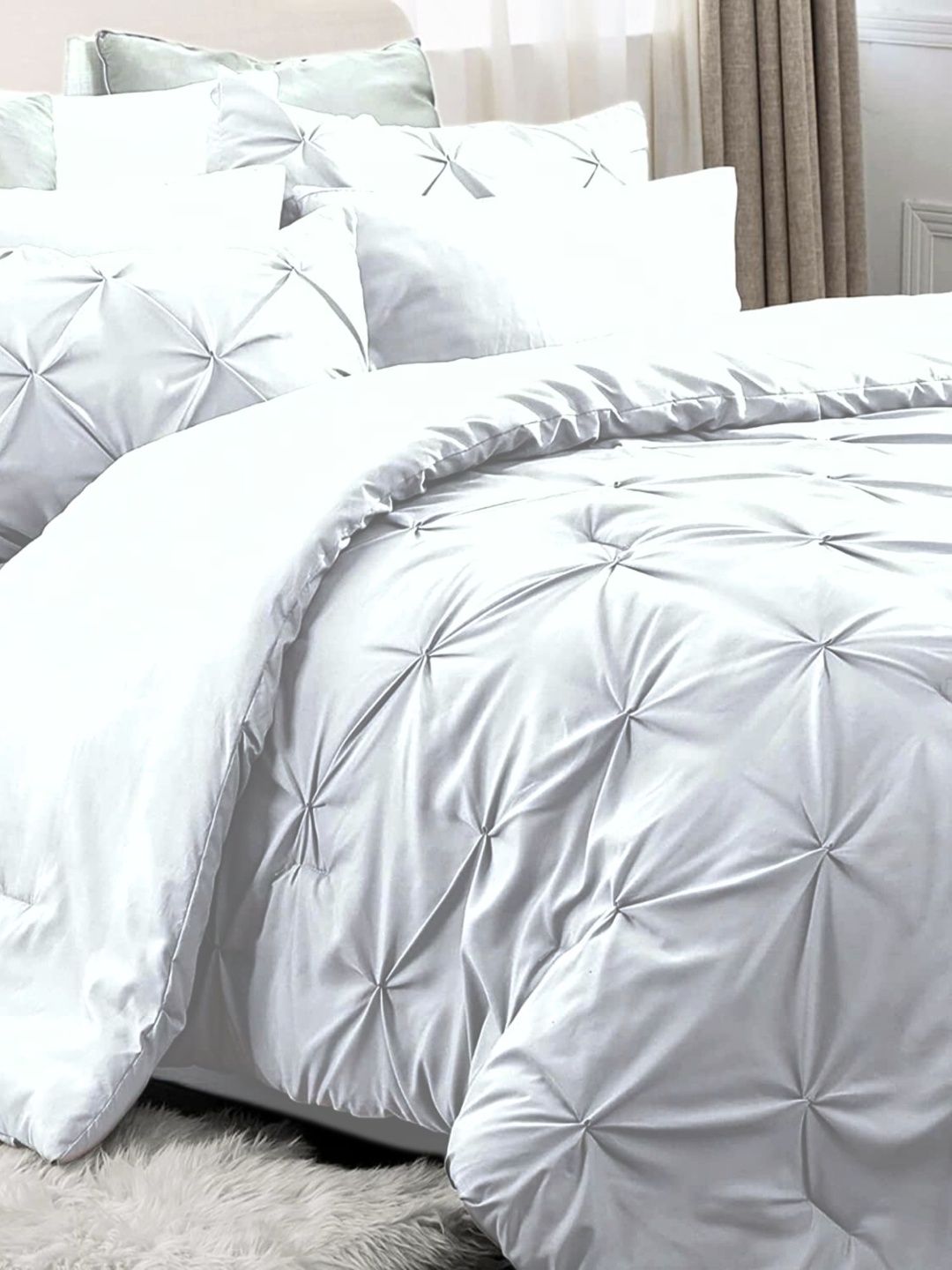 THE WHITE MOSS White & White Microfiber Mild Winter 400 GSM Comforter-image-43
