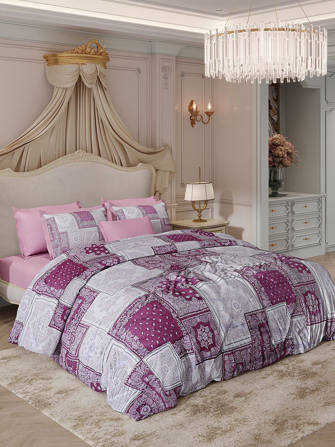 Monte Carlo Purple Cotton 7 Piece Double King Superfine Bedding Set-picture-13