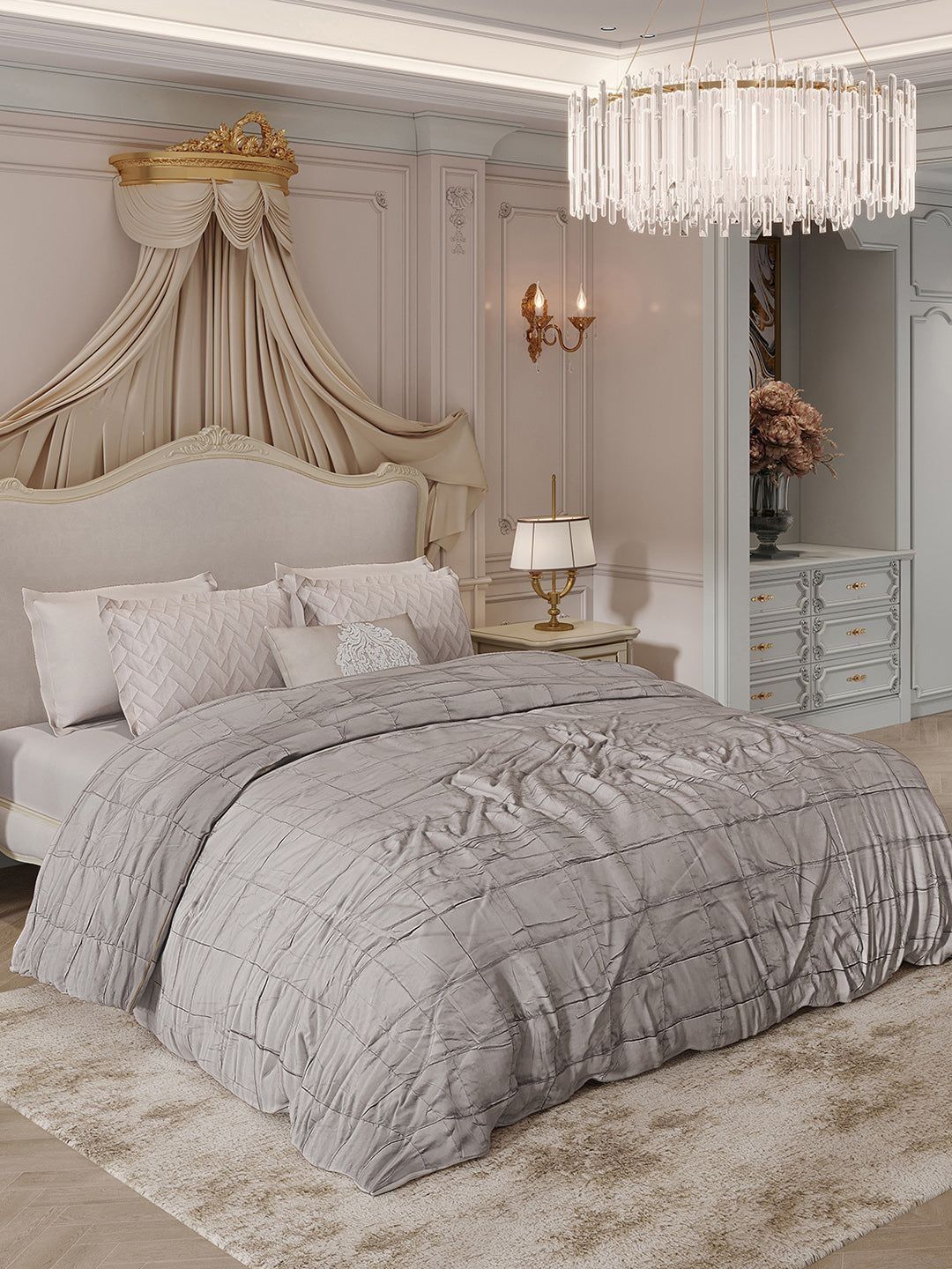 Monte Carlo Grey Cotton 10 Piece Double King Superfine Bedding Set-image-17