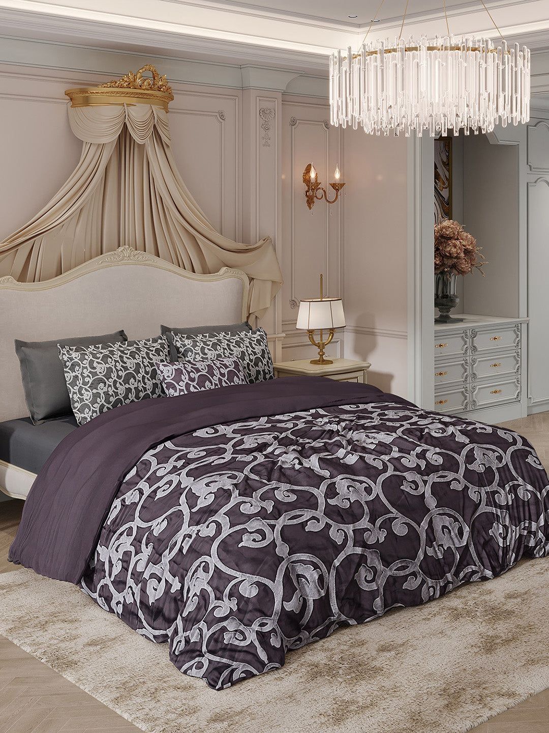 Monte Carlo Purple Cotton 10 Pieces Double King Superfine Bedding Set-picture-15