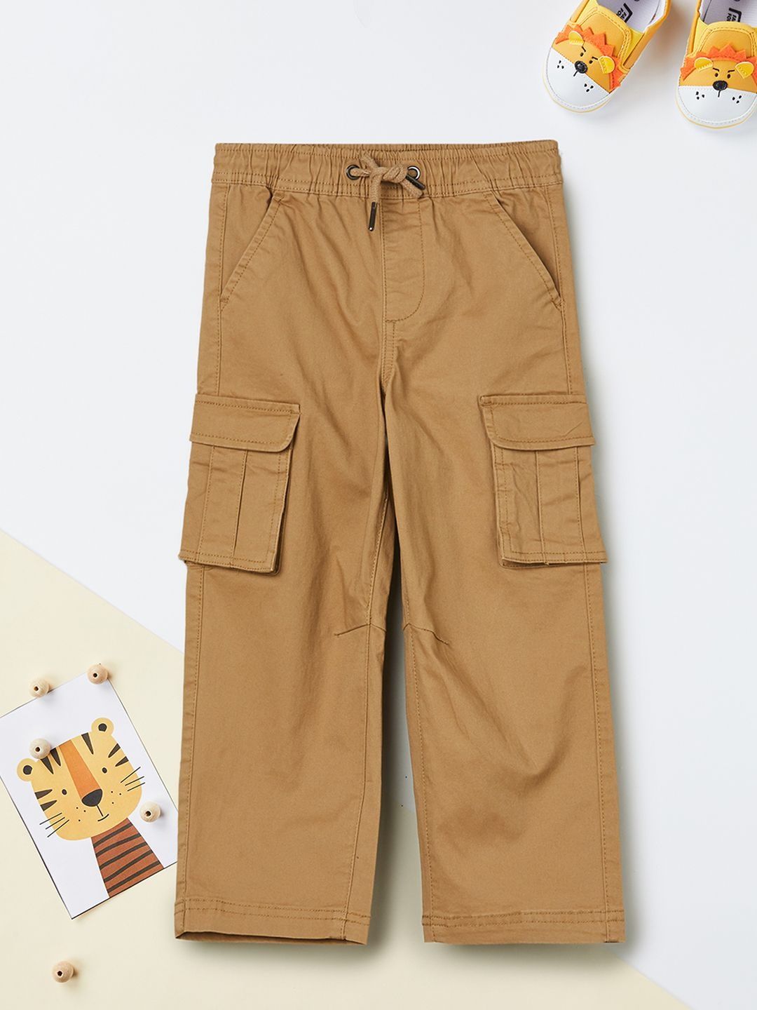 max Boys Solid Relaxed Fit Cotton Cargos Trousers-picture-45