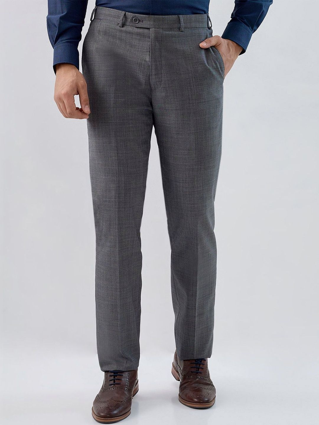 Raymond Men Mid Rise Fit Flat Front Formal Trousers-picture-15