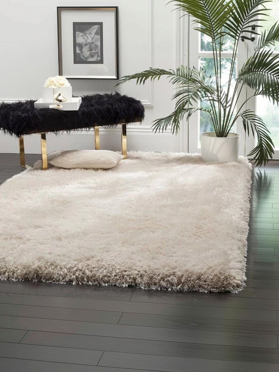 ZAMZAM CARPET White Solid Handmade Polyester Carpet-image-29