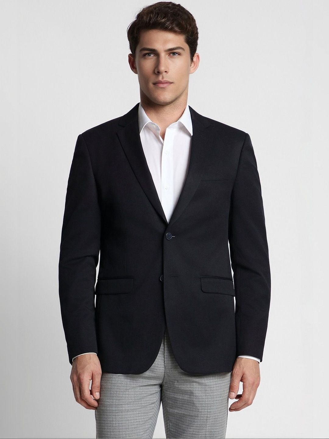 Peter England Notched Lapel Single-Breasted Slim Fit Formal Blazers-image-0