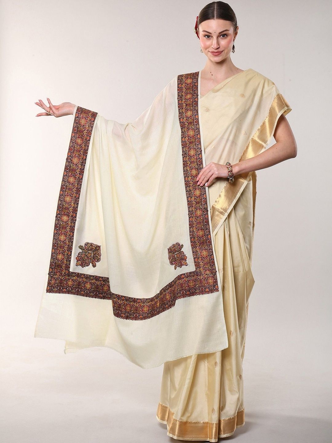 Exotic India Women Floral Embroidered Shawl-picture-34