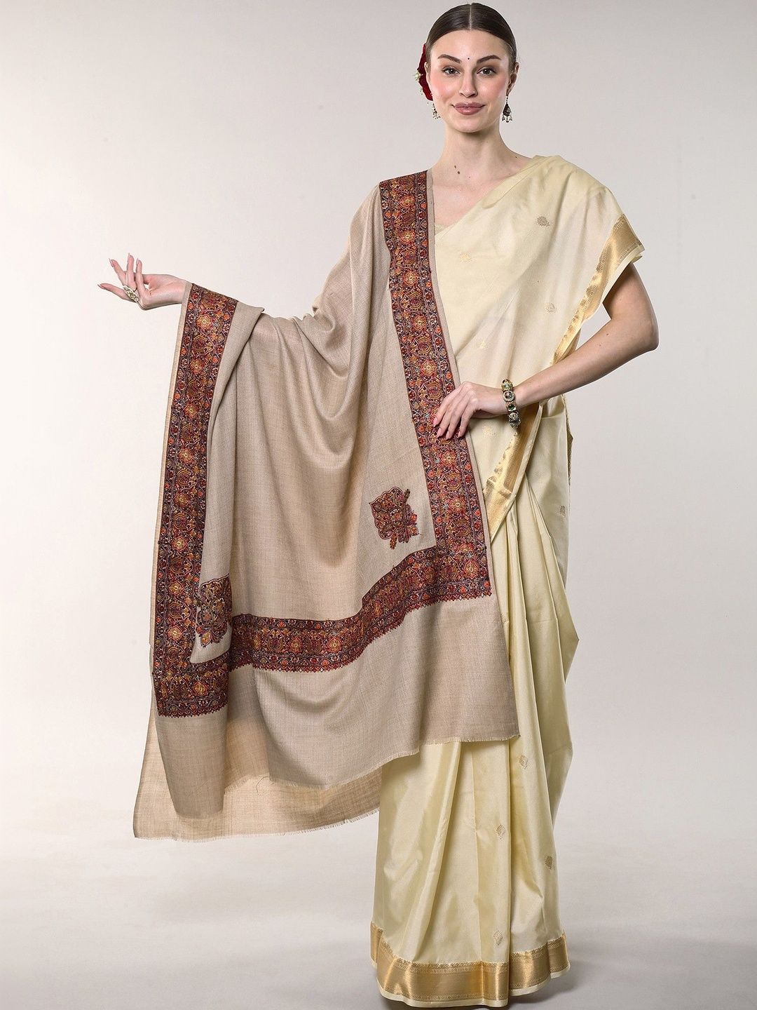 Exotic India Women Floral Embroidered Shawl-picture-42