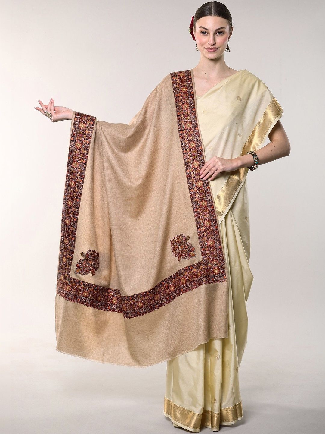 Exotic India Women Floral Embroidered Shawl-image-49