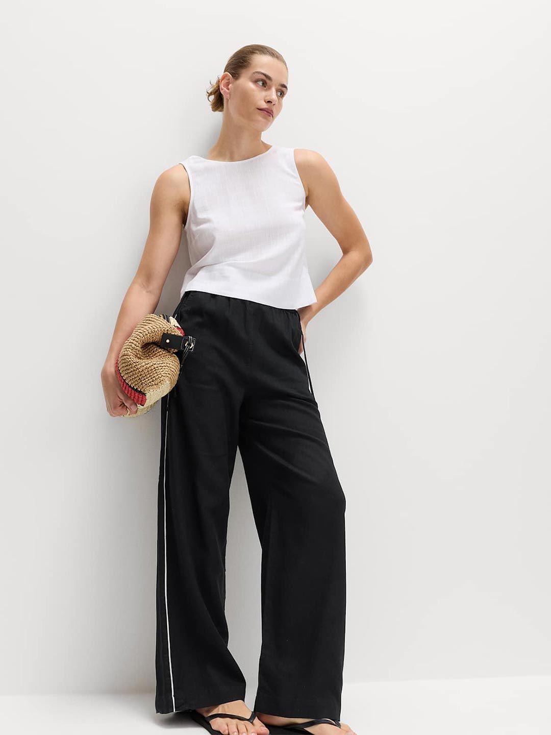 Marks & Spencer Linen Rich Tie Side Wide Leg Trousers-picture-13