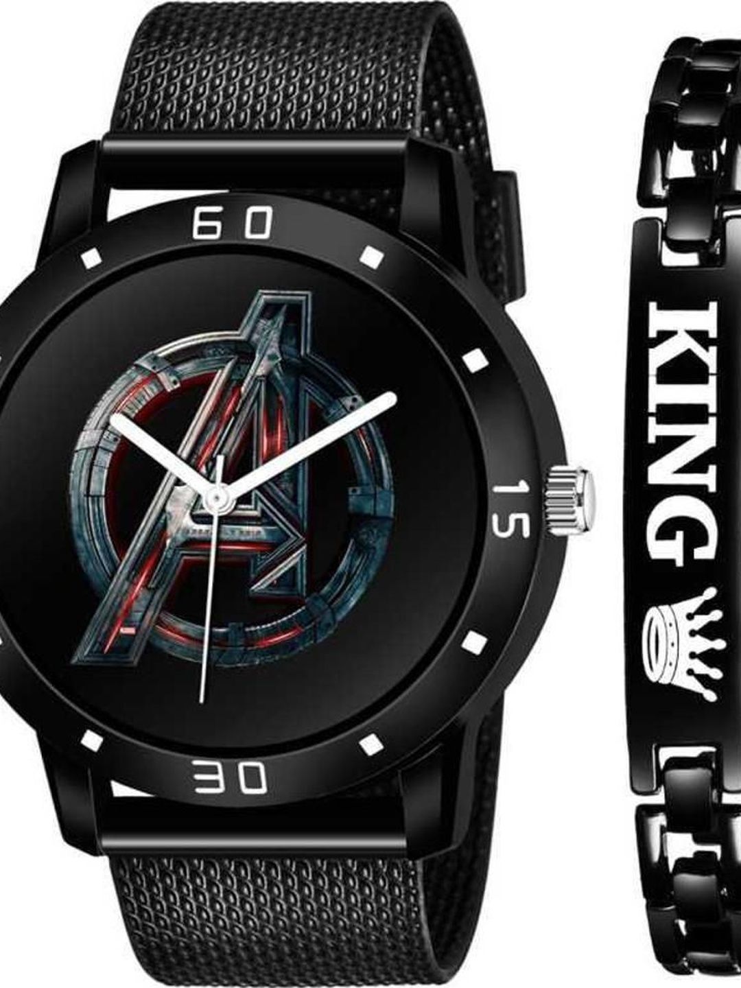 Blutech Unisex Kids Printed Dial & Straps Analogue Watch AVENGER HARD BELT KING BRACELET BLK-picture-25
