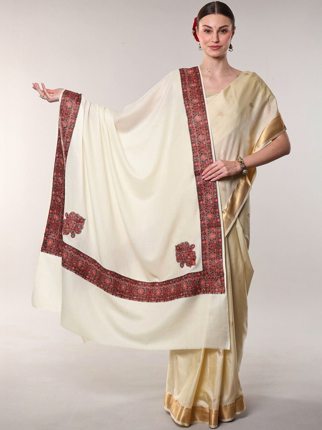 Exotic India Women Floral Embroidered Shawl-image-21