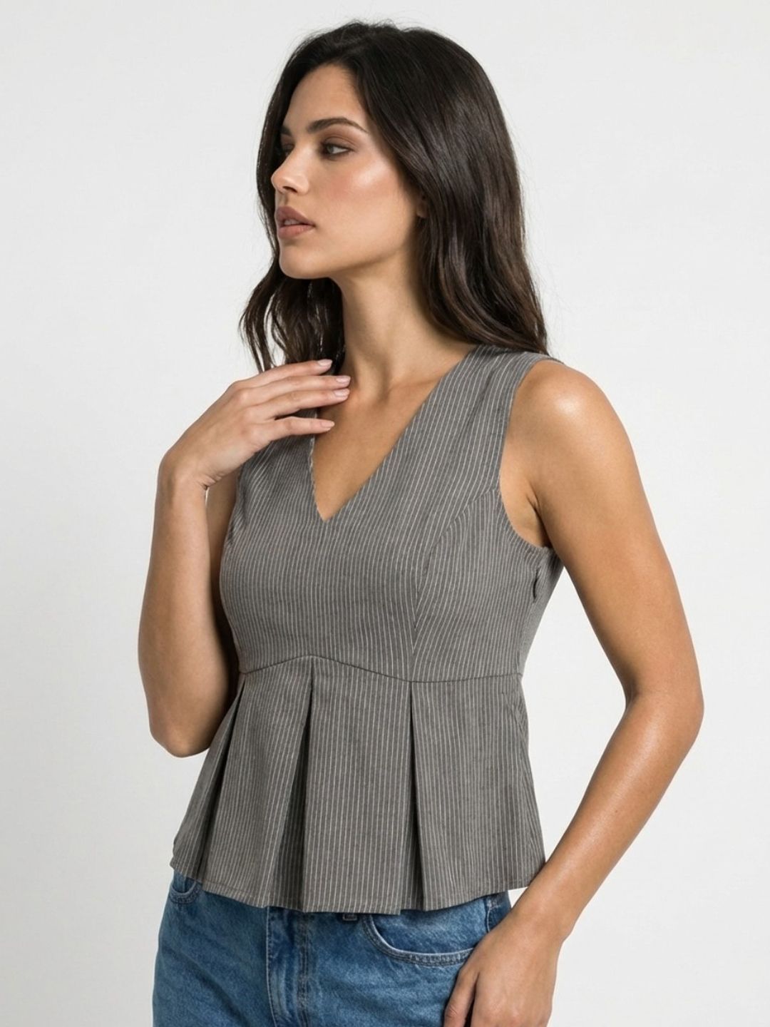 glitchez Striped V-Neck Peplum Top-picture-7