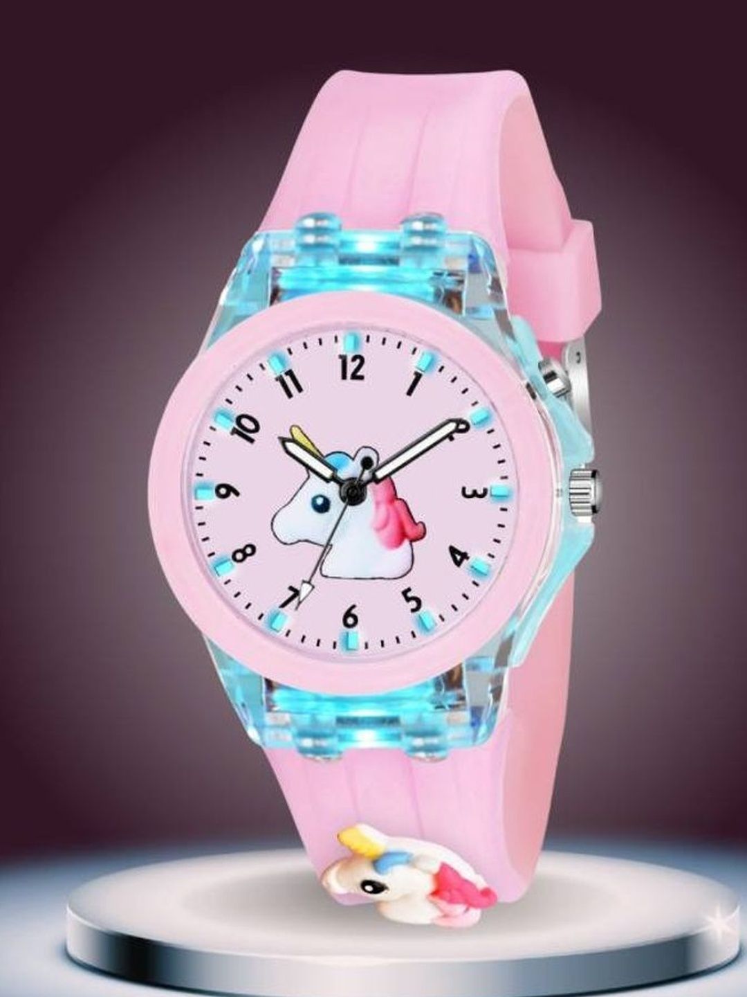 SELLORIA Unisex Kids Dial & Stainless Steel Bracelet Style Straps Watch MN-Lights_PinkHorse1_-image-3
