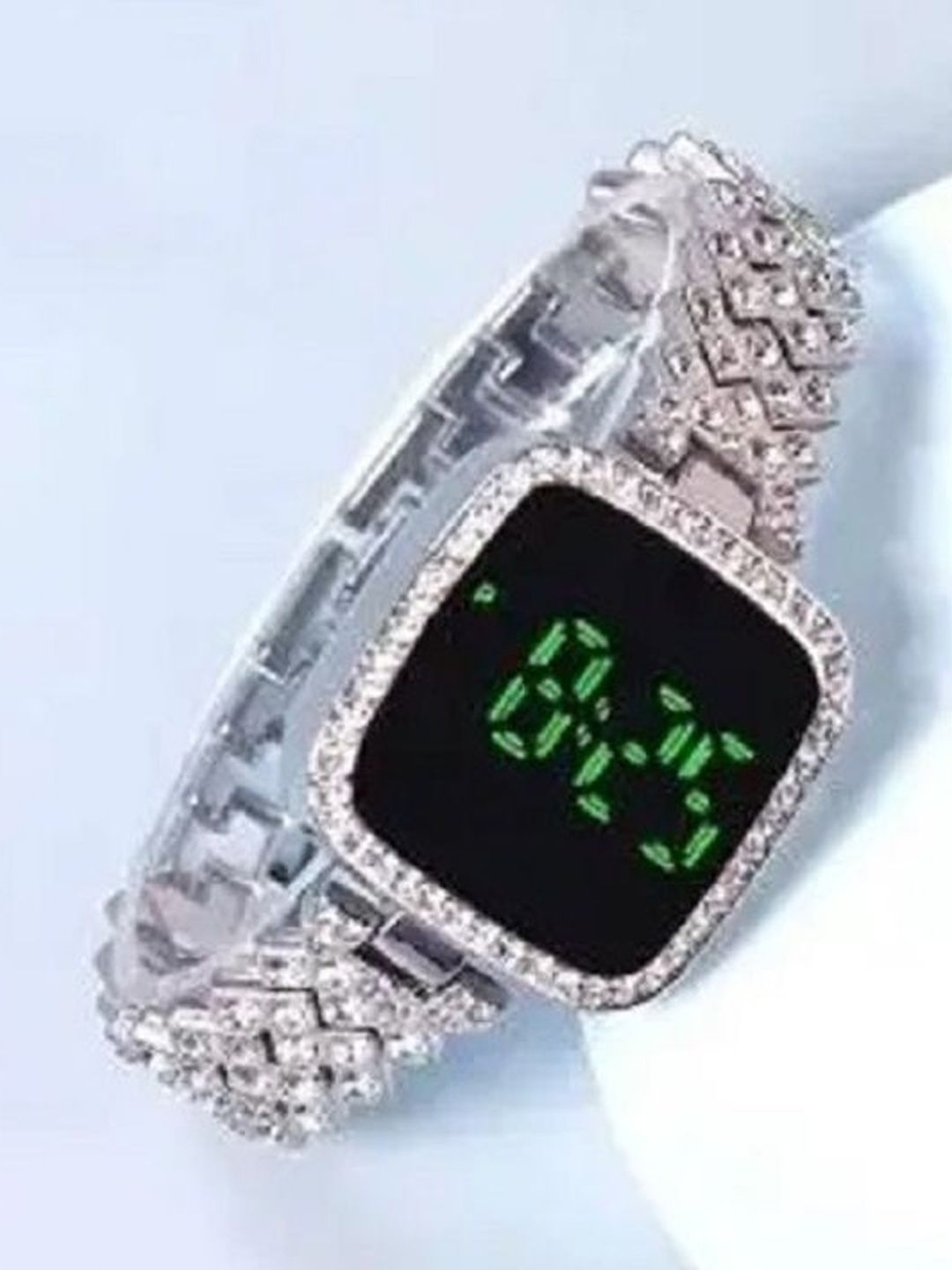 mivaan Girls Dial & Stainless Steel Straps Watch M-Digital-Square-Diamond-Silver&-image-7