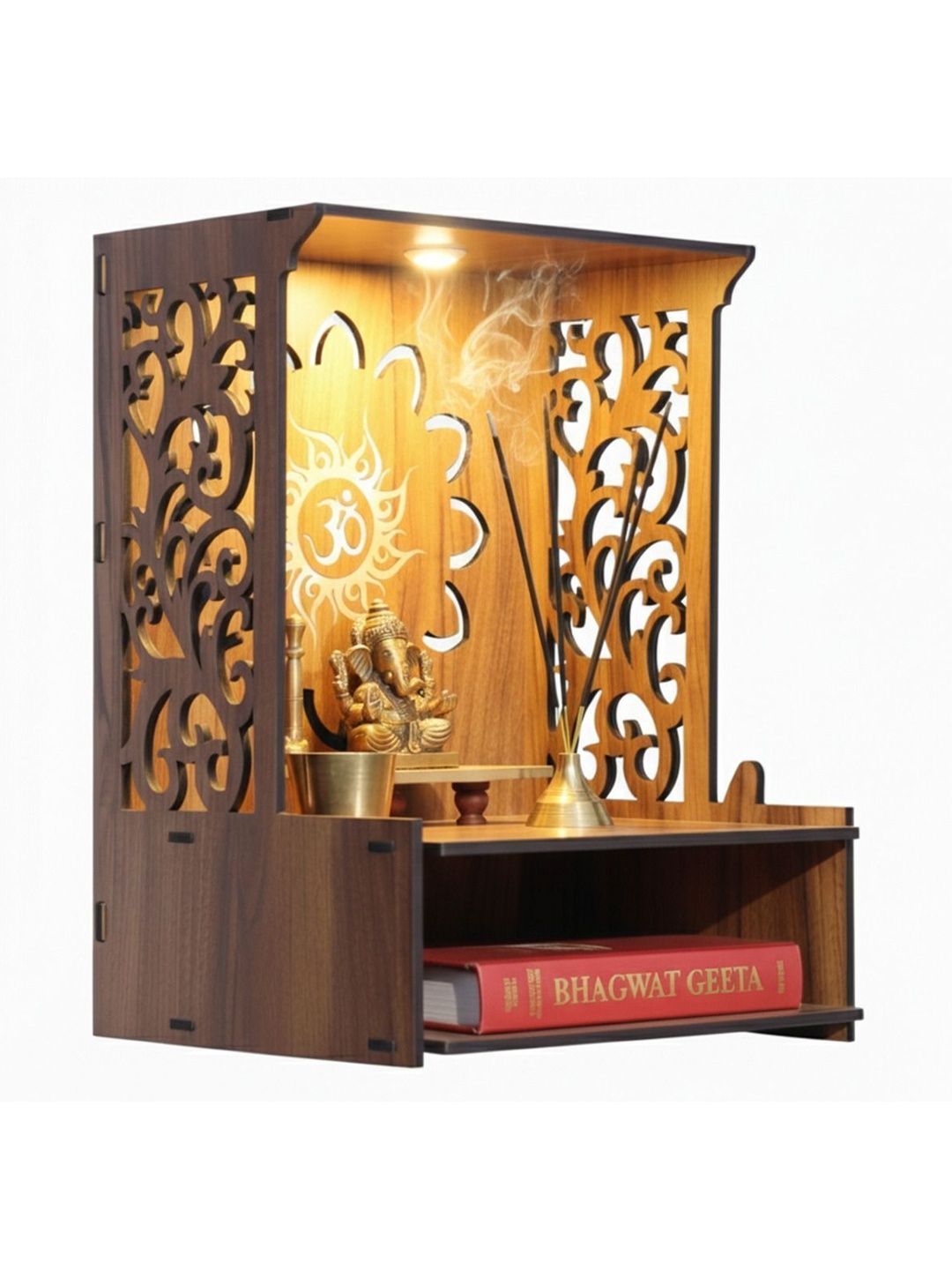 Gojeeva Brown Wood Wall Mounted Home Temple-image-41