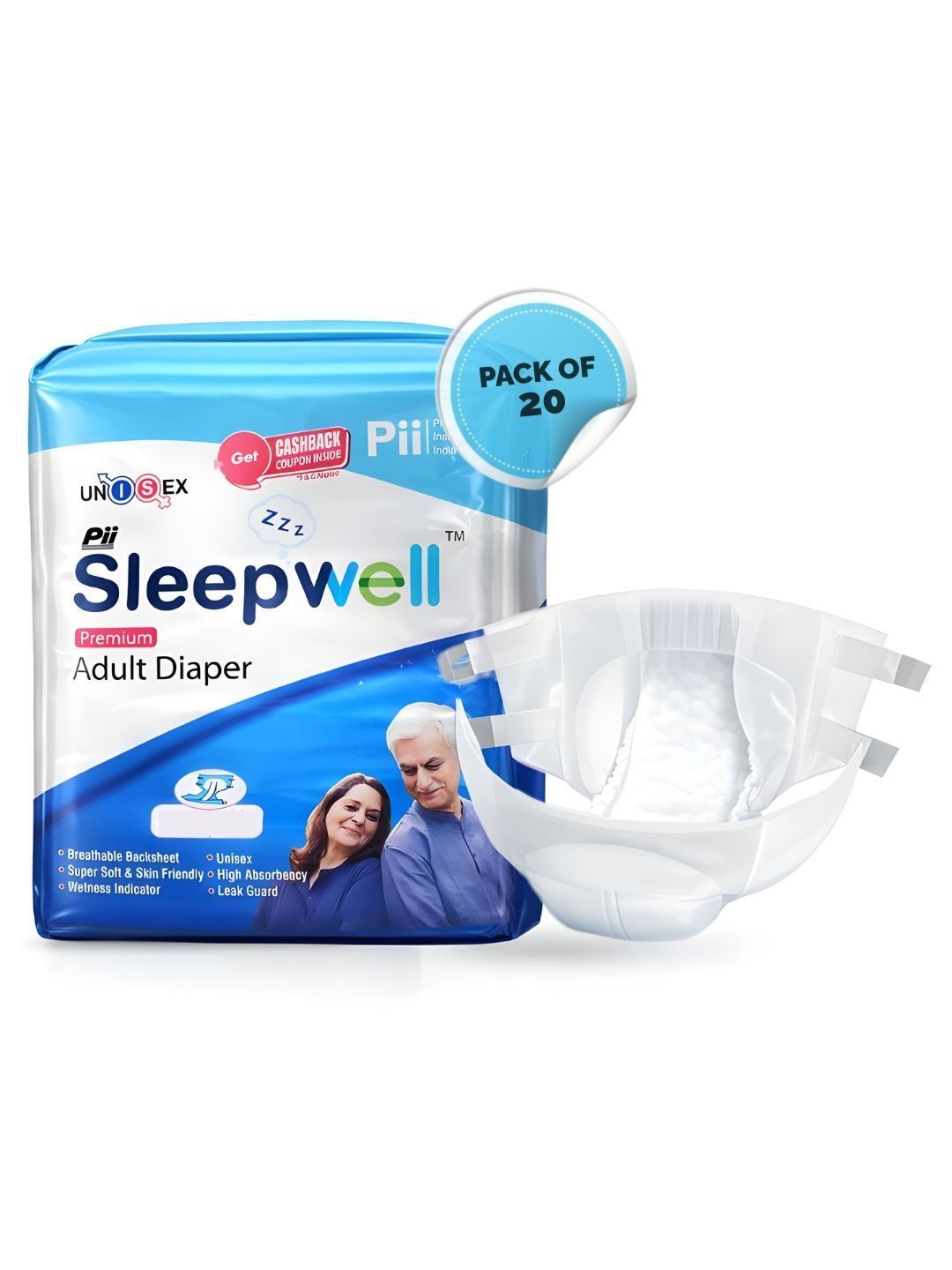 Pii Sleepwell Premium Tape Style Adult Diapers - 20 Pcs - M-picture-13