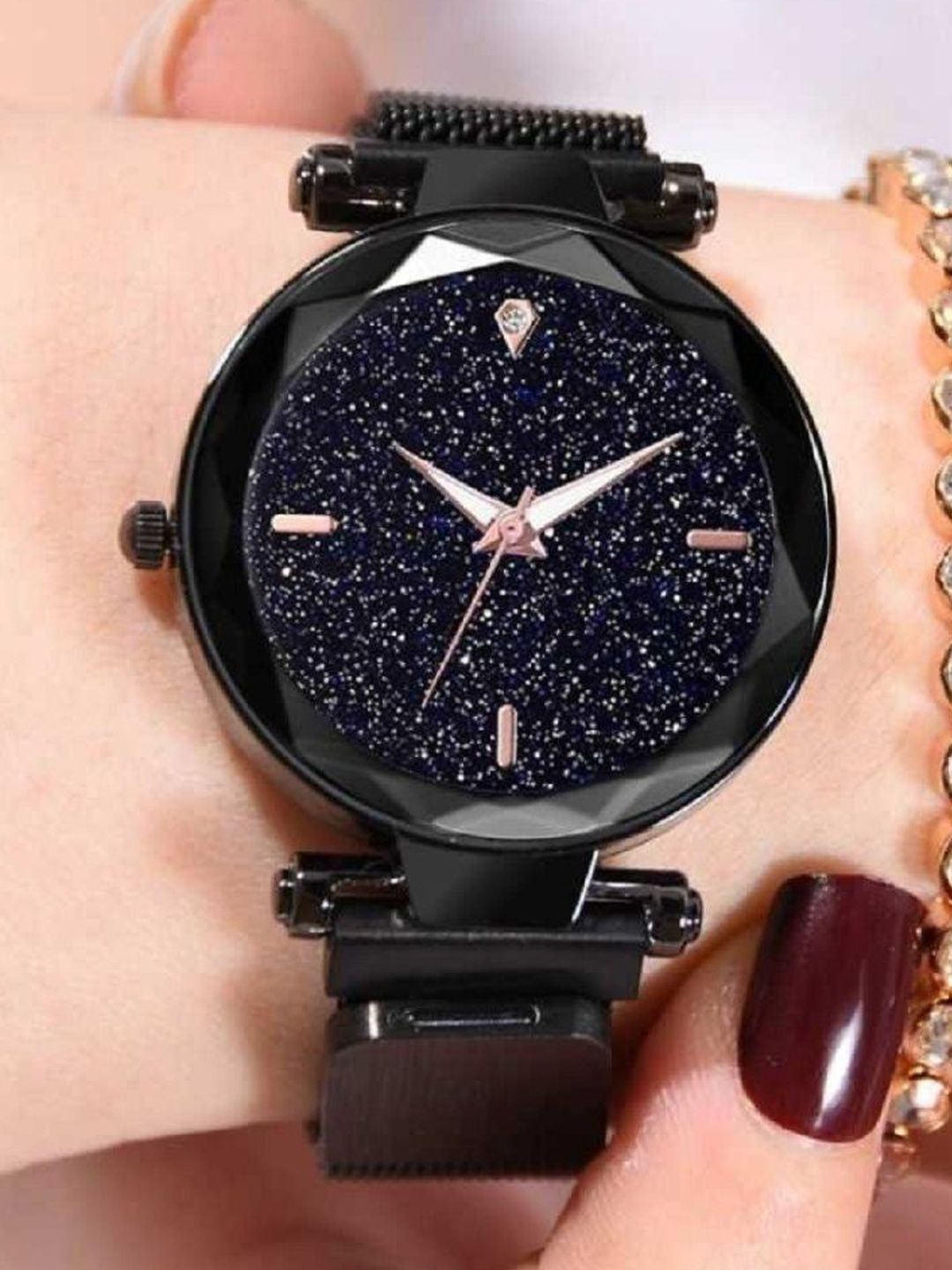 SELLORIA Unisex Kids Dial & Stainless Steel Bracelet Style Straps Watch Black Starry Magnet_10-picture-17