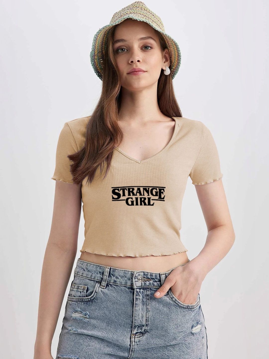 Mast & Harbour Typography Printed V-Neck Ruffles Crop Top-image-29