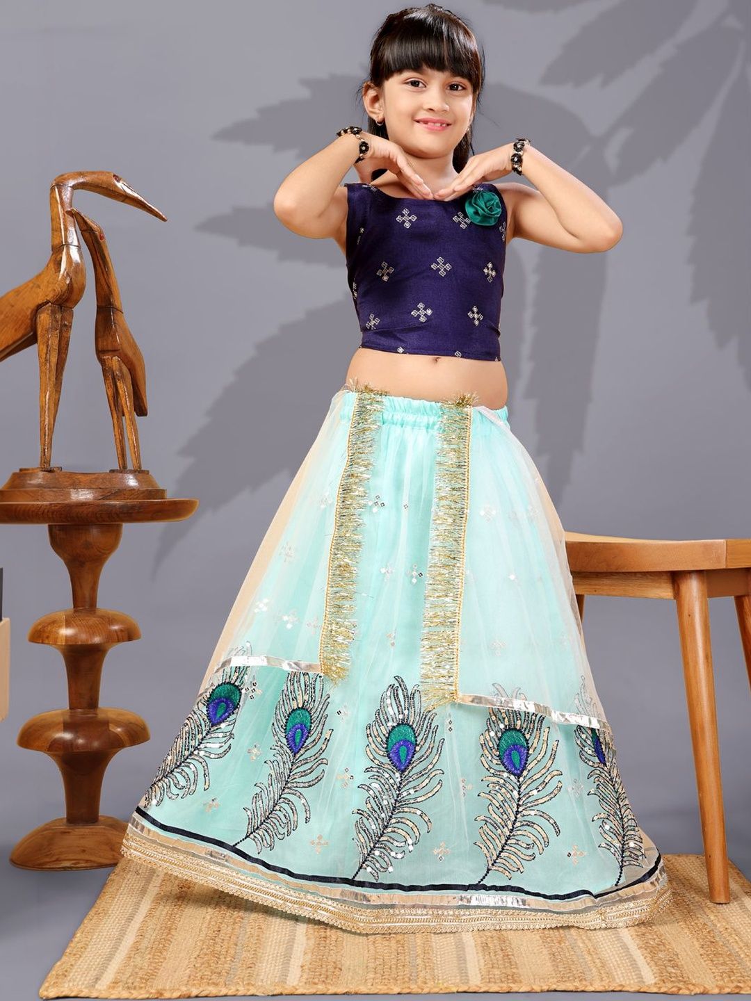 KALINI Girls Embroidered Ready to Wear Lehenga & Blouse With Dupatta-image-30