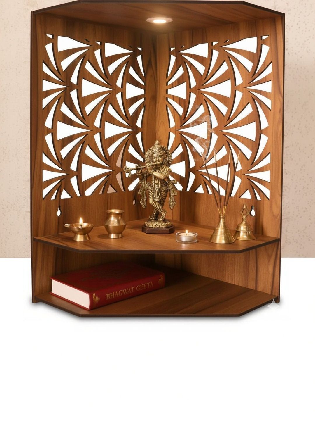 Gojeeva Brown Wood Wall Mounted Home Temple-image-42
