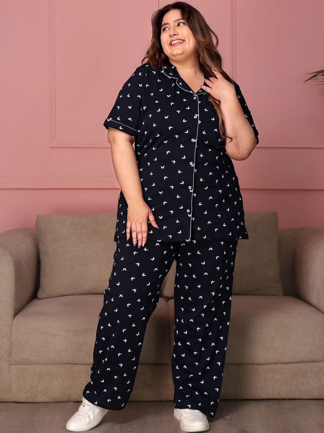 TITTLI Women Plus Size Pure Cotton Printed Shirt and Pyjama Nightsuit-picture-33