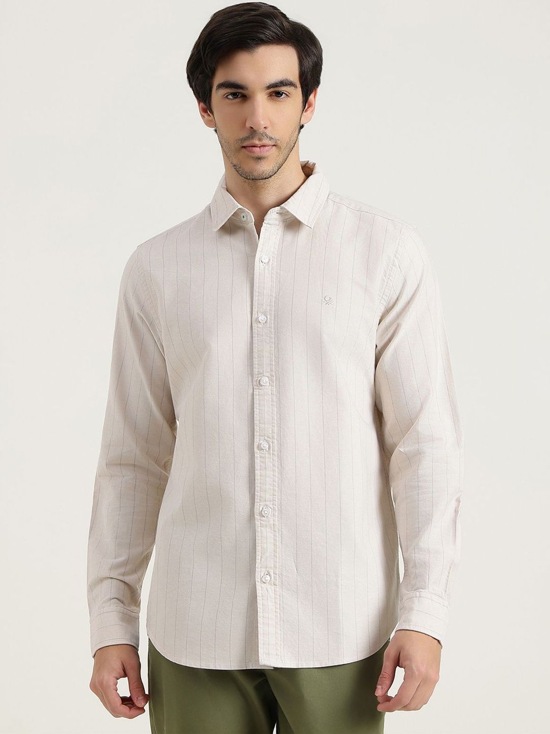 United Colors of Benetton Regular Fit Spread Collar Striped Shirts-image-19