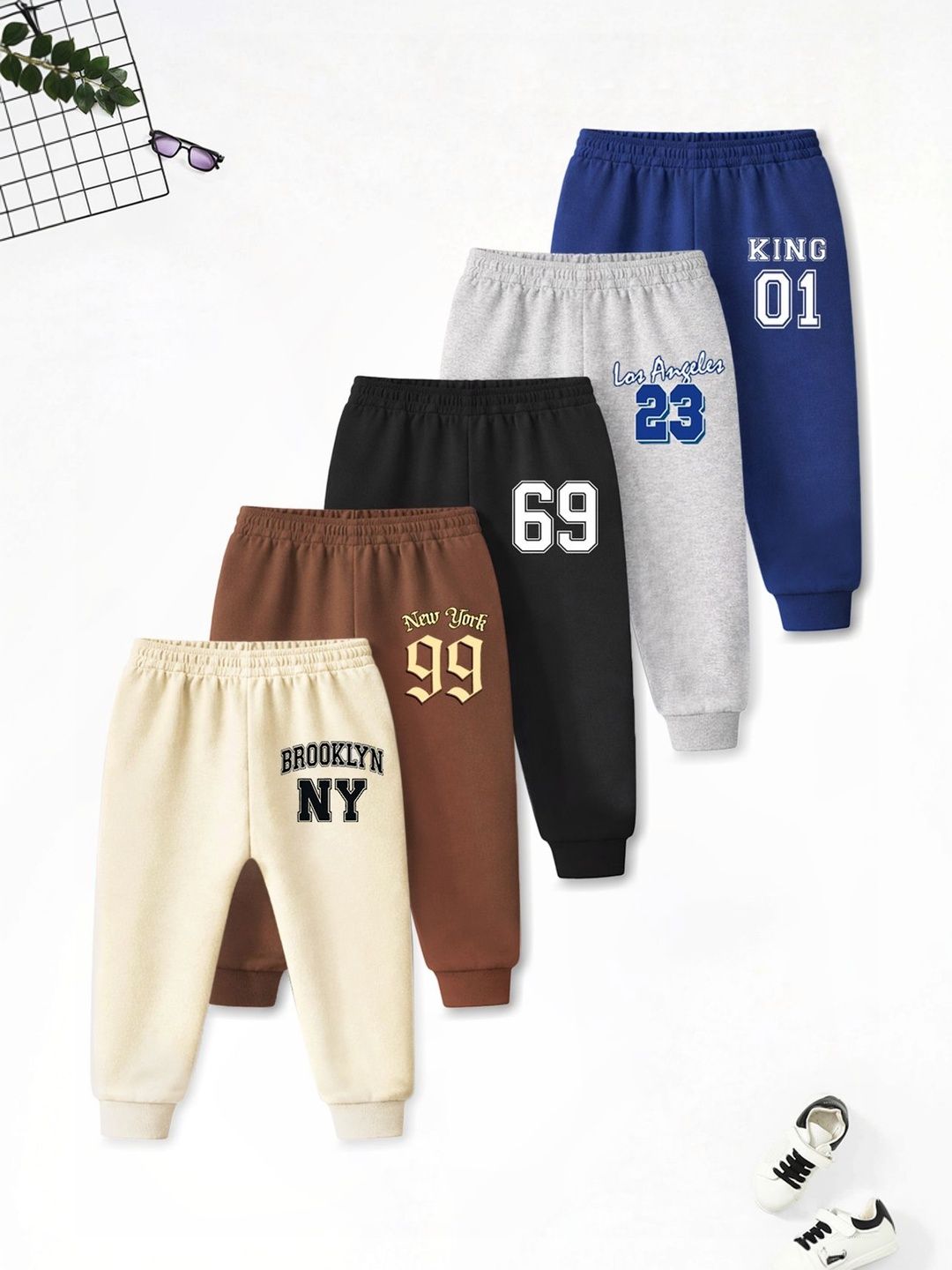 YK X Trampoline Pack of 5 Regular Fit Graphic Print Track Pants-picture-48
