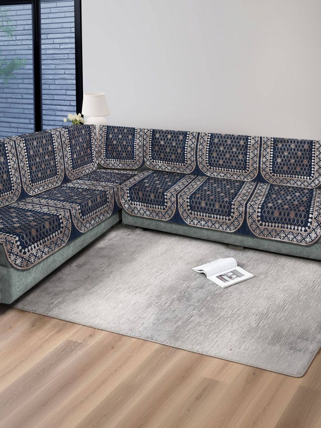 MULTITEX Blue Printed Sofa Cover Without Arms-picture-30