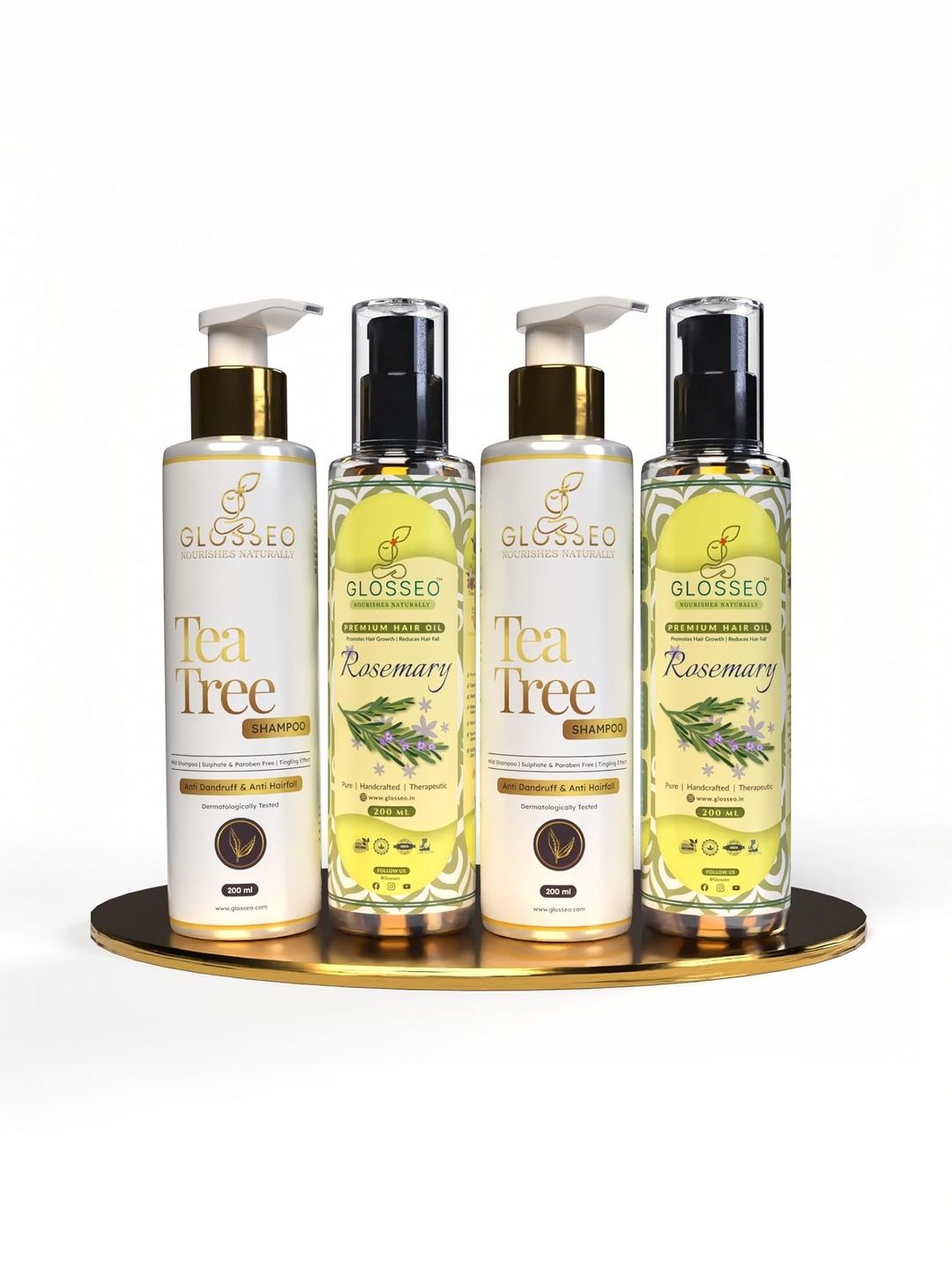Glosseo Set Of 4 Rosemary Hair Oil & Tea Tree Shampoo - 200 ml Each-image-28