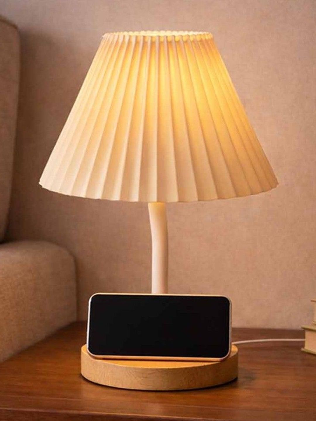 Art Street Beige Textured Wood Abstract Shaped Table Lamp-picture-13