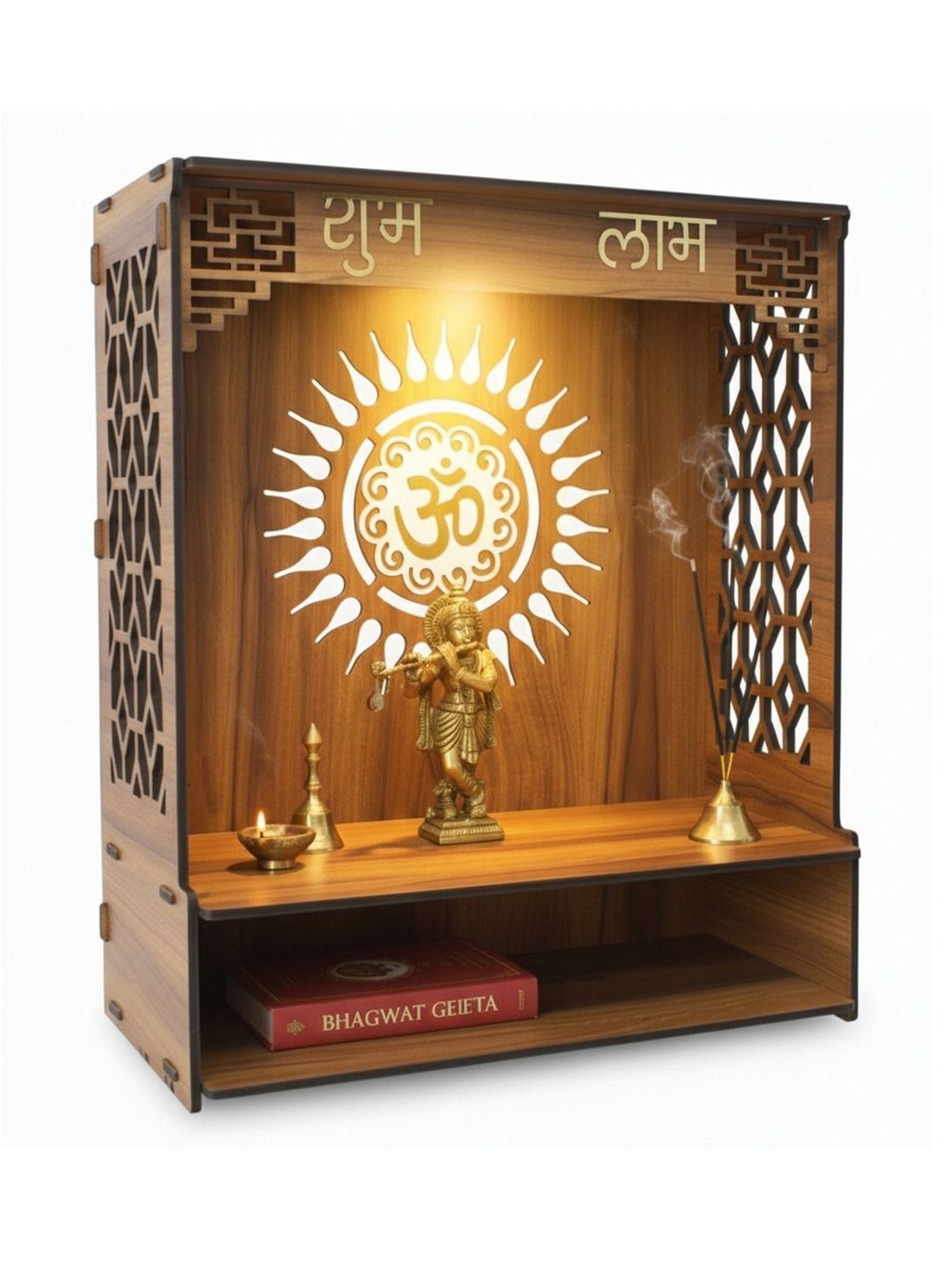 Gojeeva Brown Wood Wall Mounted Home Temple-image-44
