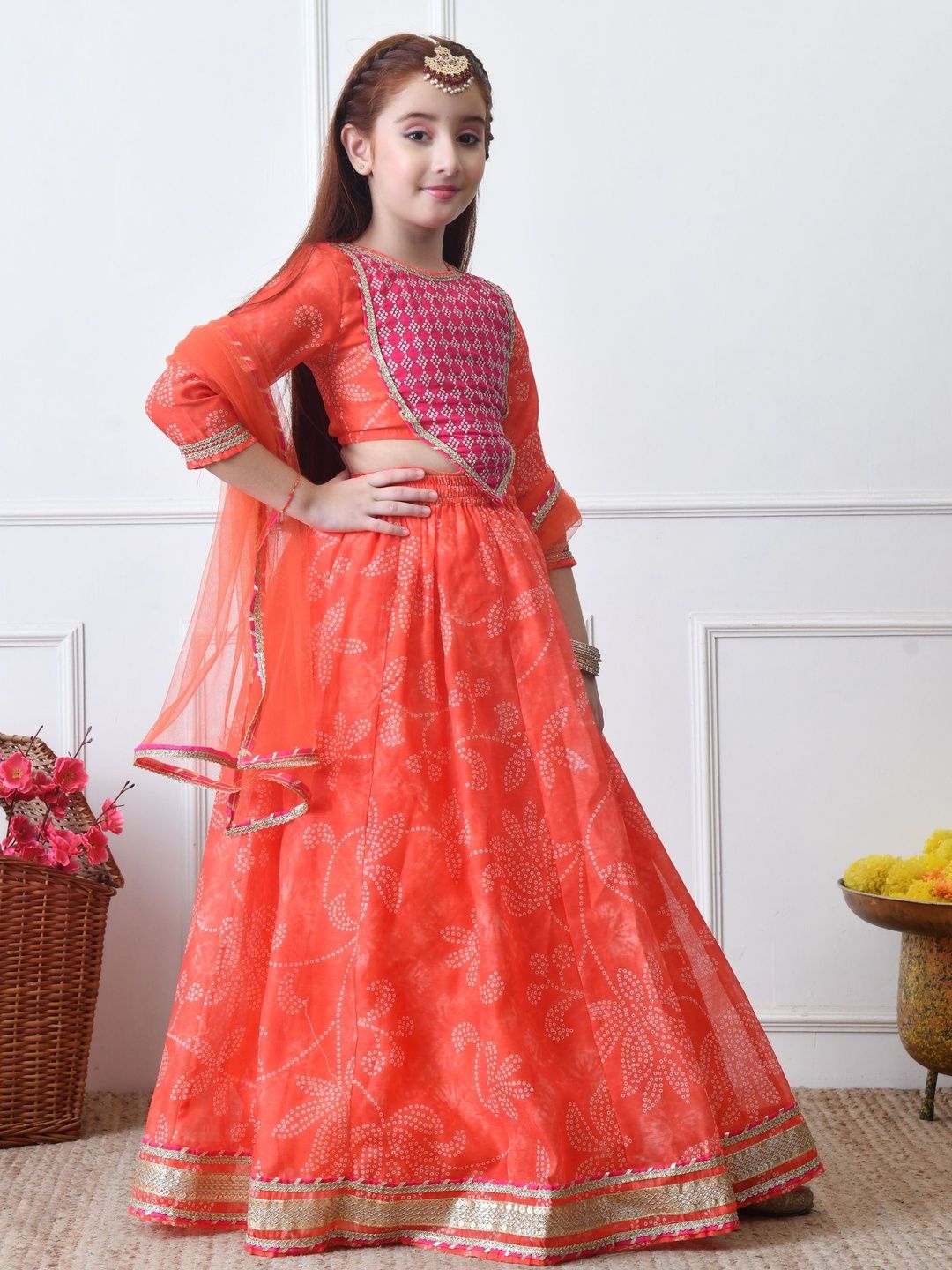 House of Pataudi Girls Embroidered Round Neck Flared Lehenga Choli-picture-20