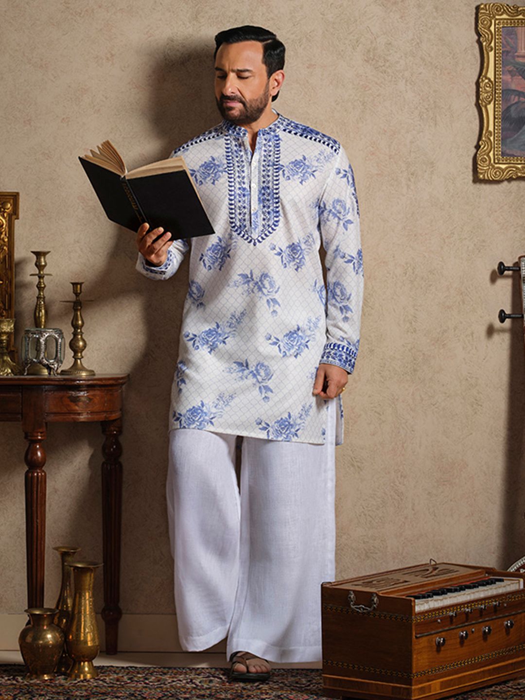 House of Pataudi Floral Embroidered Jashn Kurta-picture-33
