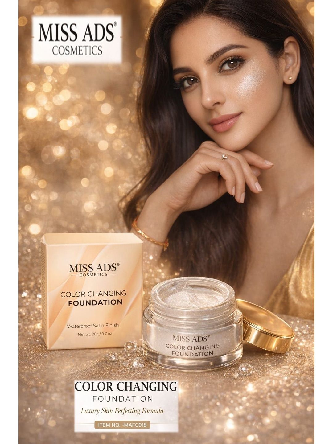 MISS ADS Color Changing Waterproof Satin Finish Foundation - 20 g - MAFC18-image-34