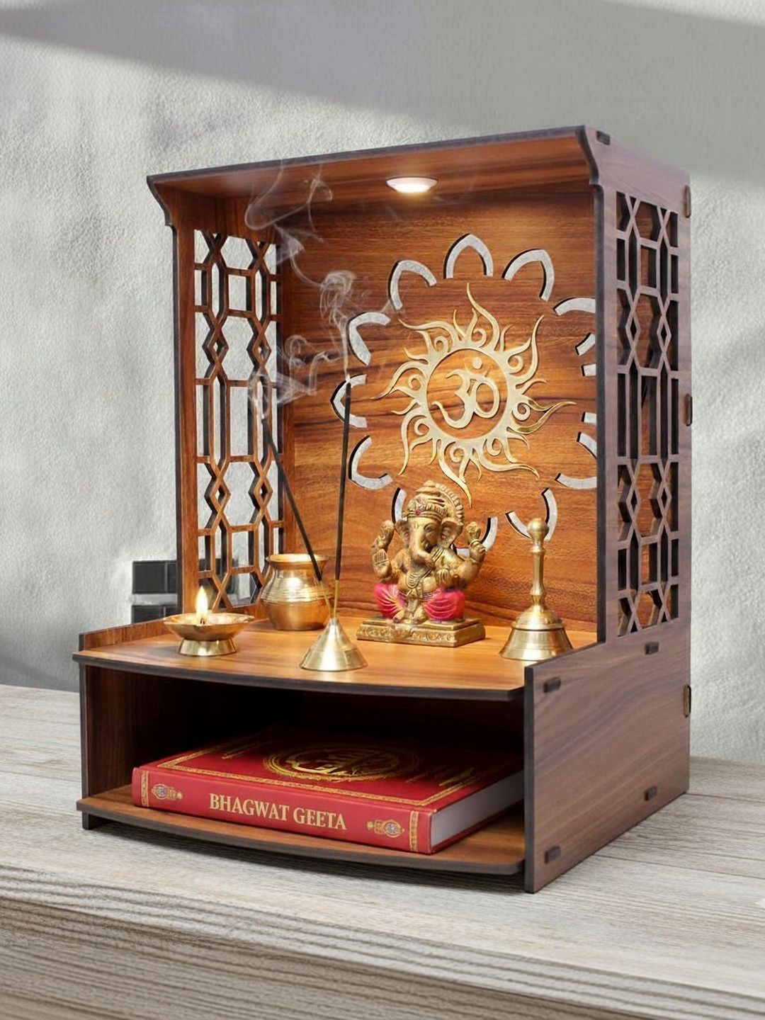 Gojeeva Brown Wood Wall Mounted Home Temple-image-39