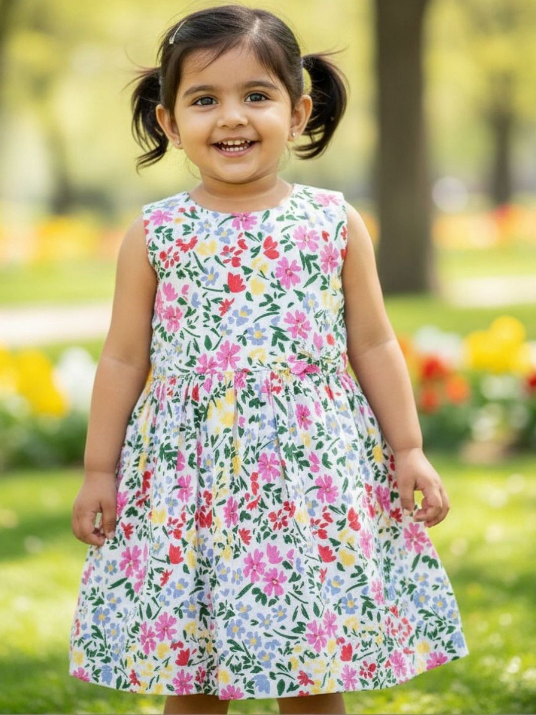 V-Mart Girls Floral Printed Three-Quarter Cotton Dress-picture-27