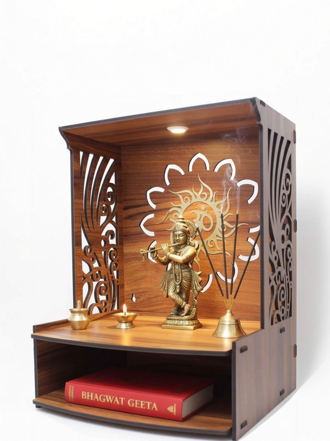 Gojeeva Brown Wood Wall Mounted Home Temple-image-43