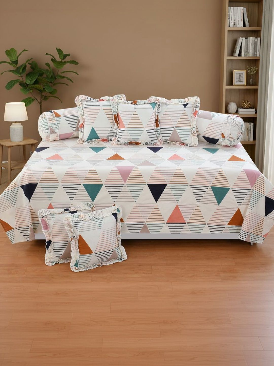 Luxmi Cotton Fabrics 8 Pieces White Printed Diwan Set-picture-17