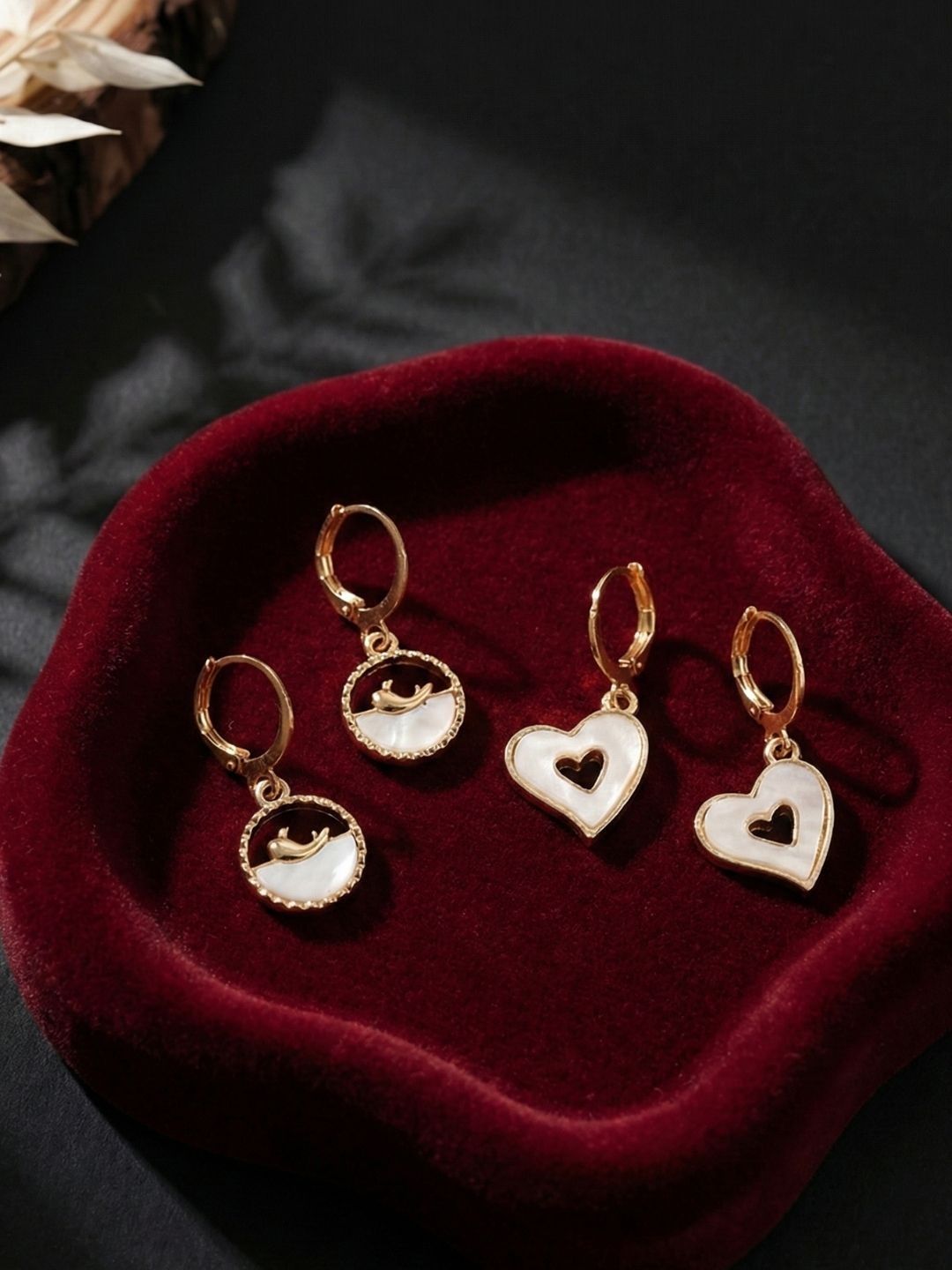 Lara Karen Set Of 2 Gold-Plated Feather Shaped Drop Earrings-image-13