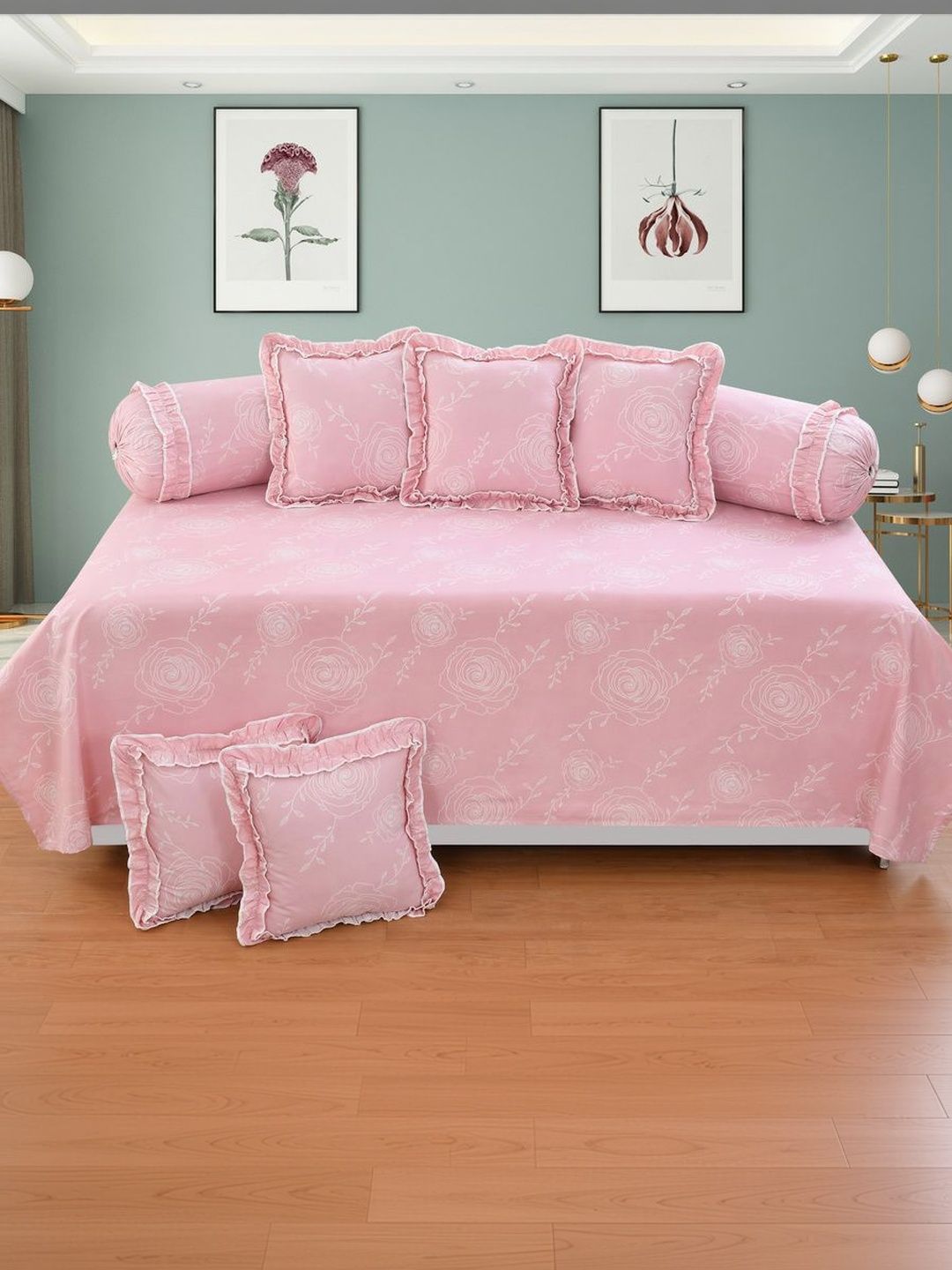 Luxmi Cotton Fabrics 8 Pieces Pink PrintedDiwan Set-picture-7