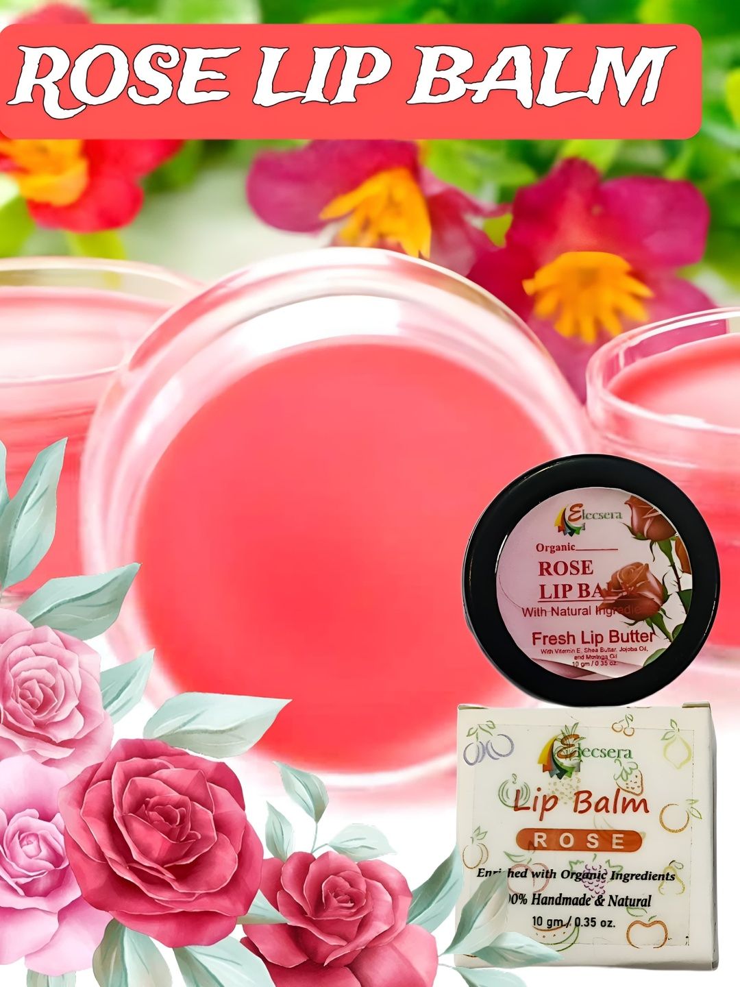 Elecsera Rose Lip Balm With Vitamin E & Shea Butter - 10 g-image-43