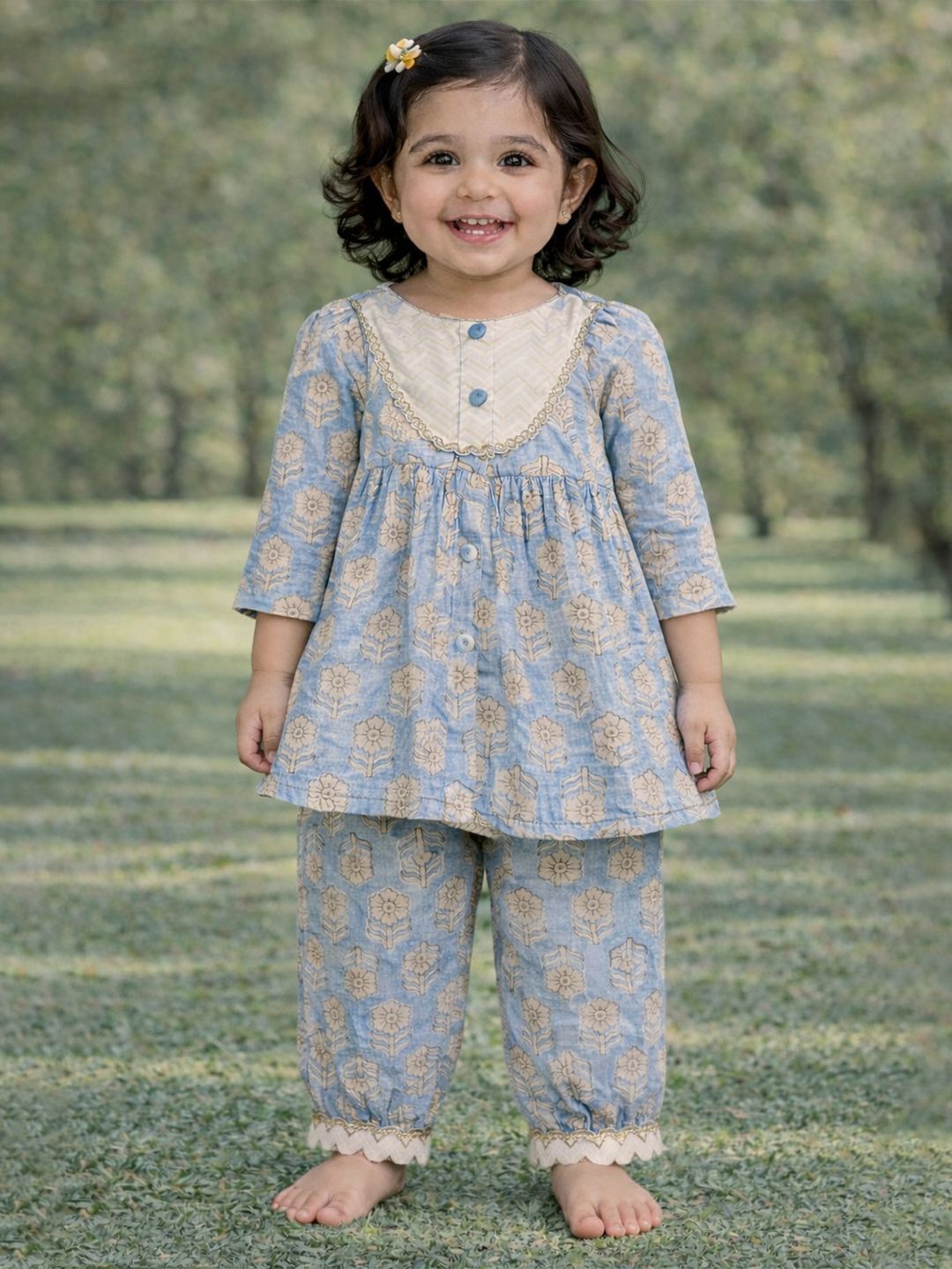 pspeaches Girls Ethnic Motifs Printed Tiered Pure Cotton Kurta with Pyjamas-picture-13