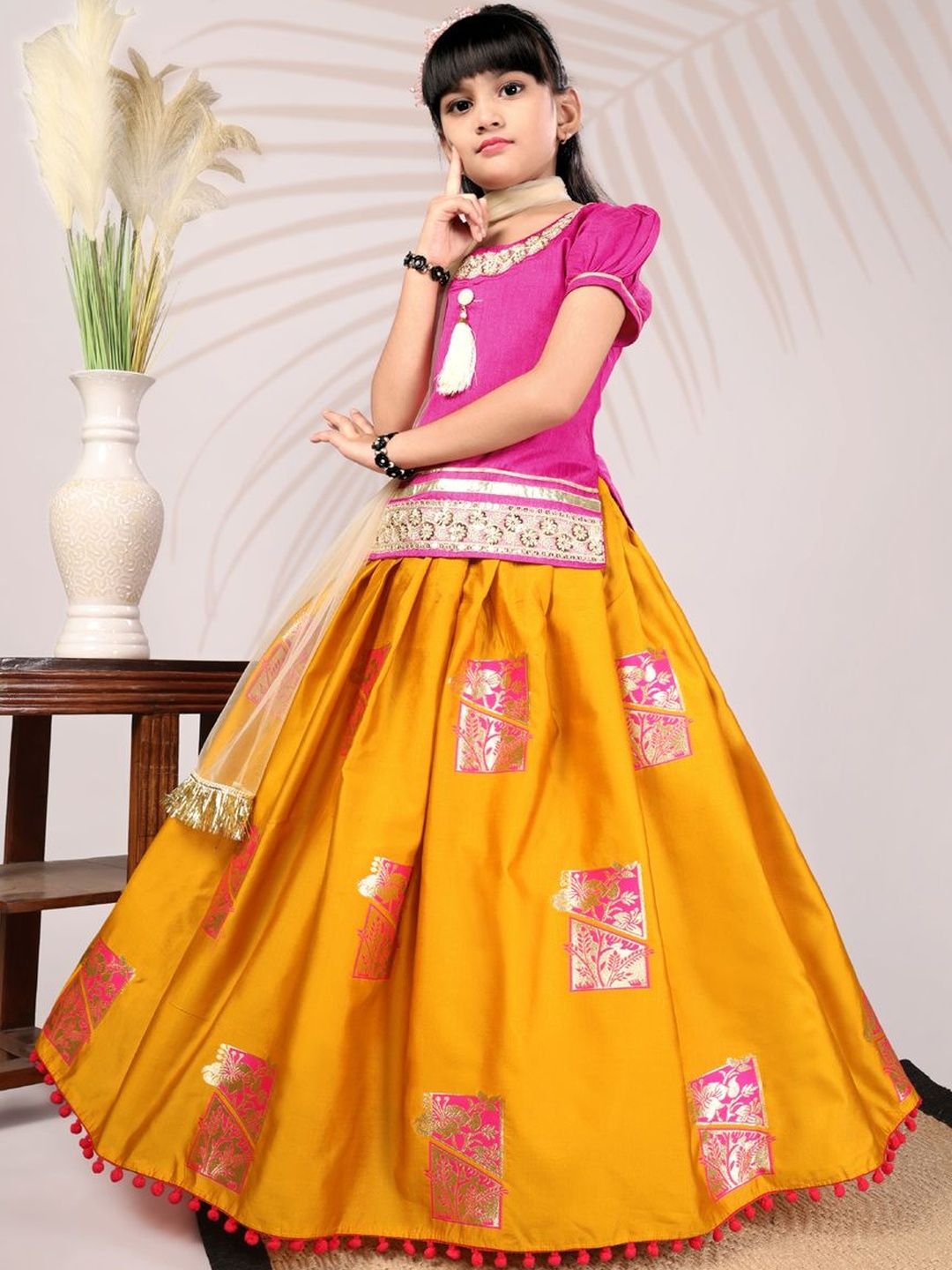 satyamfab Girls Embroidered Ready to Wear Lehenga & Blouse With Dupatta