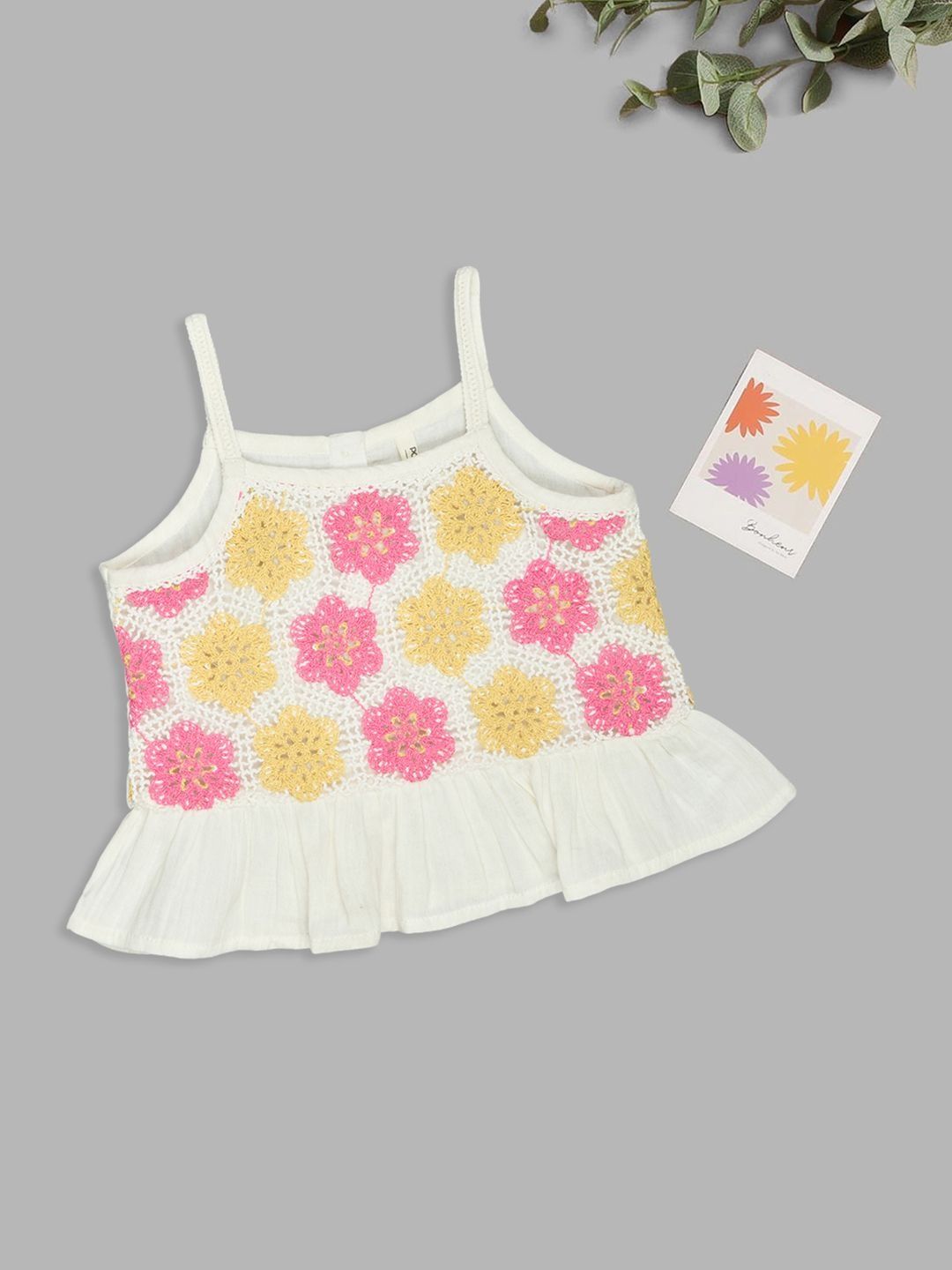 Pantaloons Junior Off-white Floral Crochet Knit Peplum Tops-picture-12