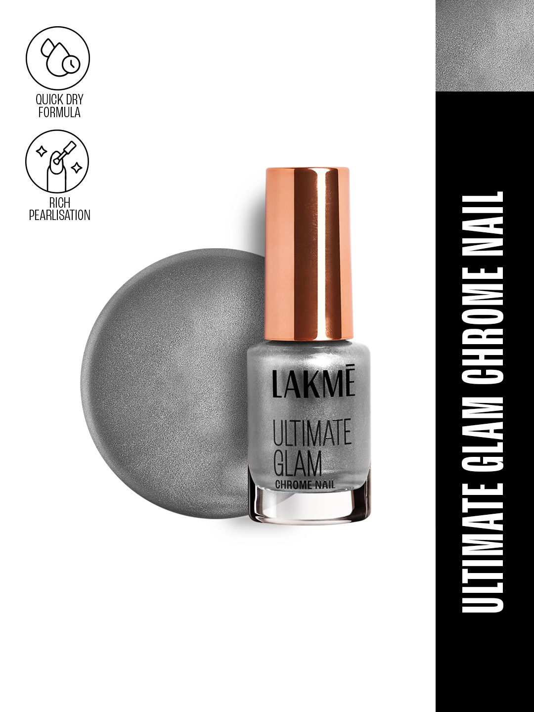 Lakme Ultimate Glam Chrome Nail Paint with Quick Dry Formula 6 ml - Gunmetal-picture-27
