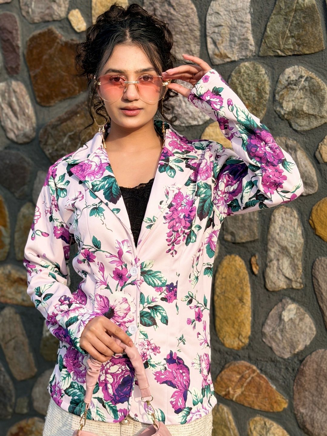 TANDUL Floral Printed Notched Lapel Single-Breasted Blazers-picture-18