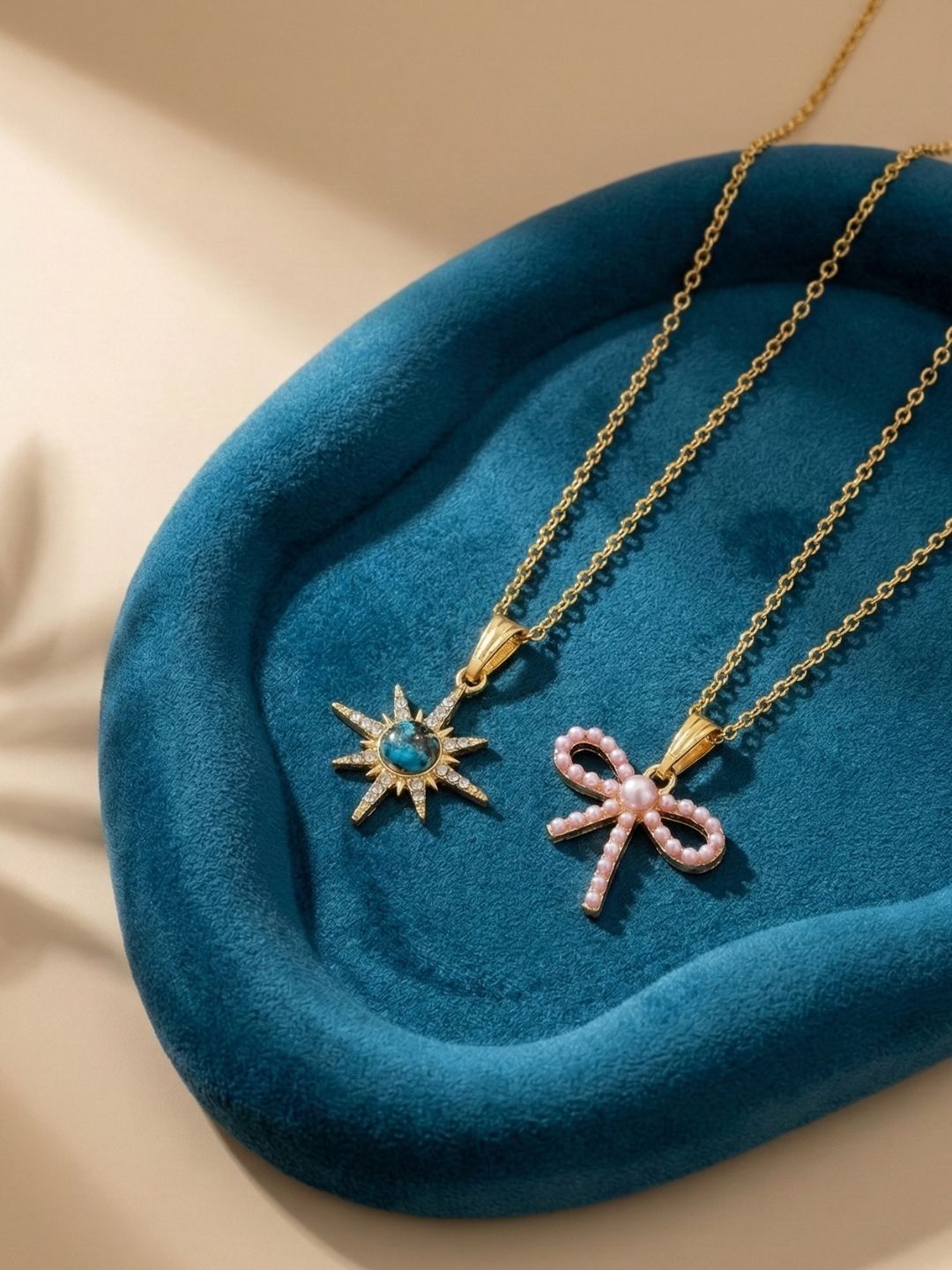Lara Karen Set Of 2 Gold-Plated Pendants With Chains-image-10